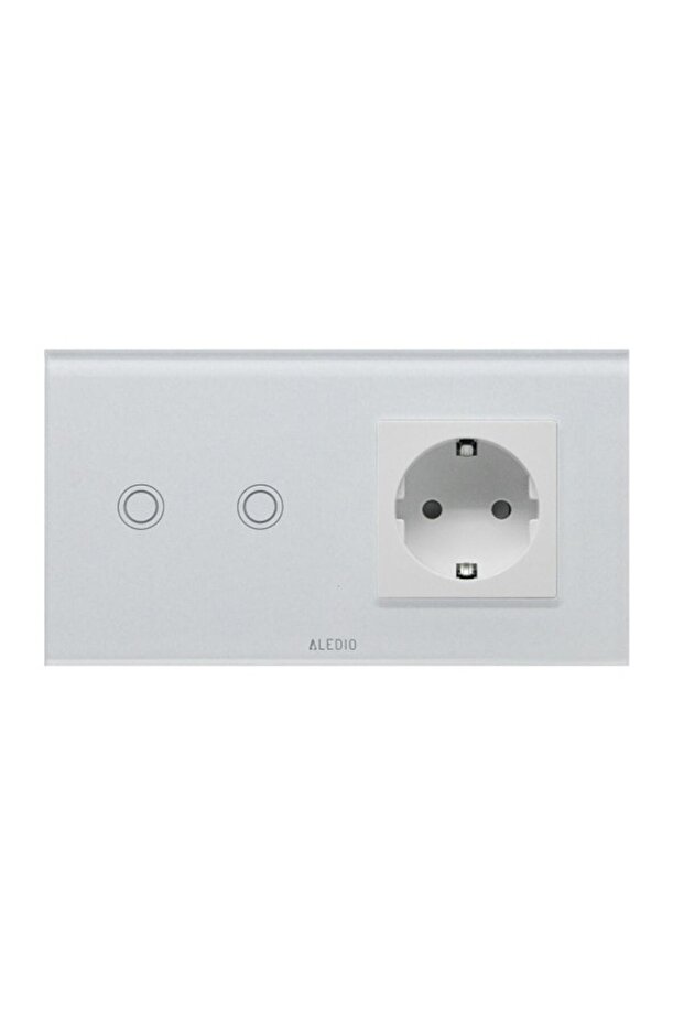 Double touch switch + single socket 2P+E, 16A, glass frame, white - 3