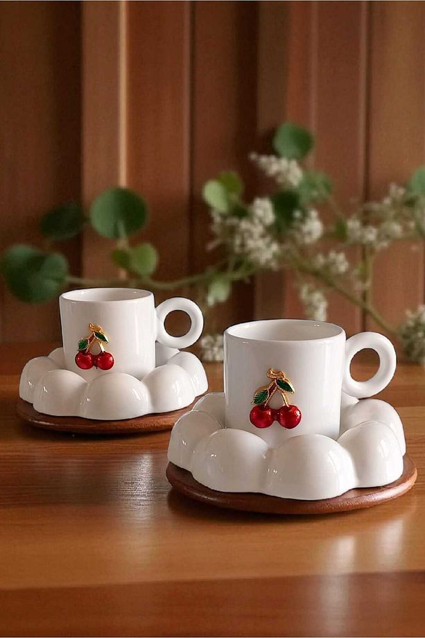 2 Kişilik Puffy Kirazlı Türk Kahve Fincan Takımı - 1