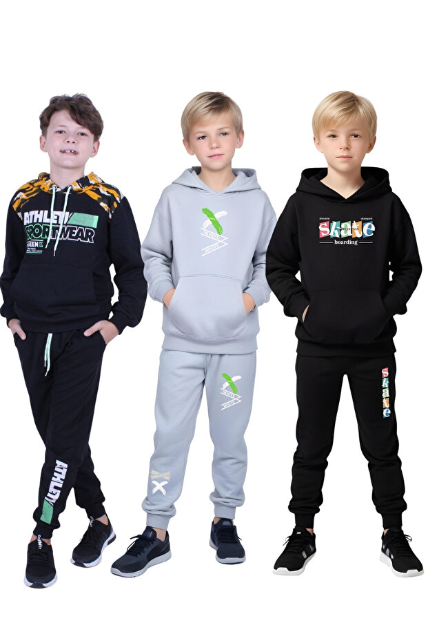 3-Piece Hooded Printed Detail Boy's Track Suits