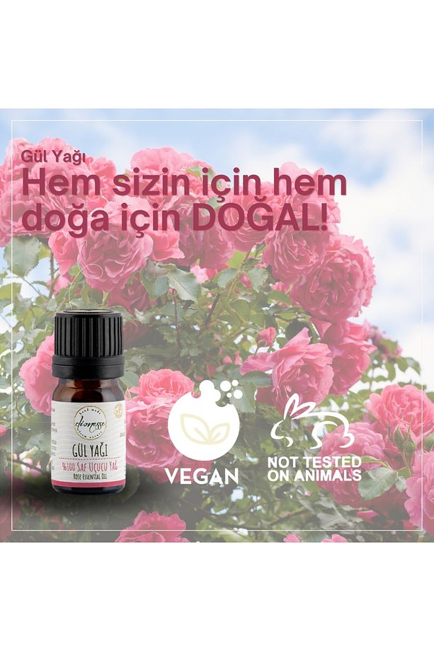 %100 Saf Gül Yağı 5 ml - Cilt Bakımı ve Aromaterapi İçin Uygun, Doğal ve Saf Uçucu Yağ - 5