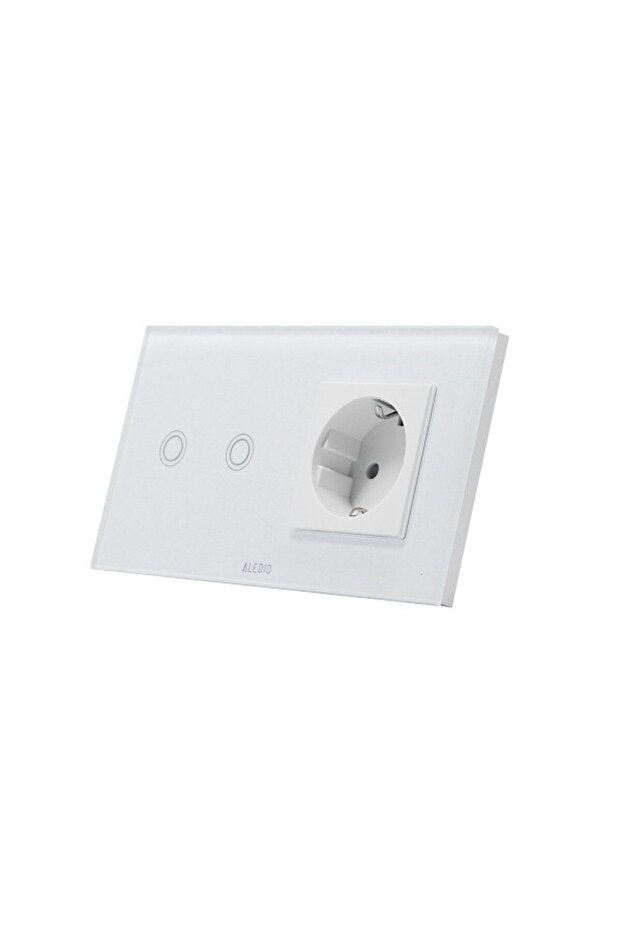 Double touch switch + single socket 2P+E, 16A, glass frame, white - 4