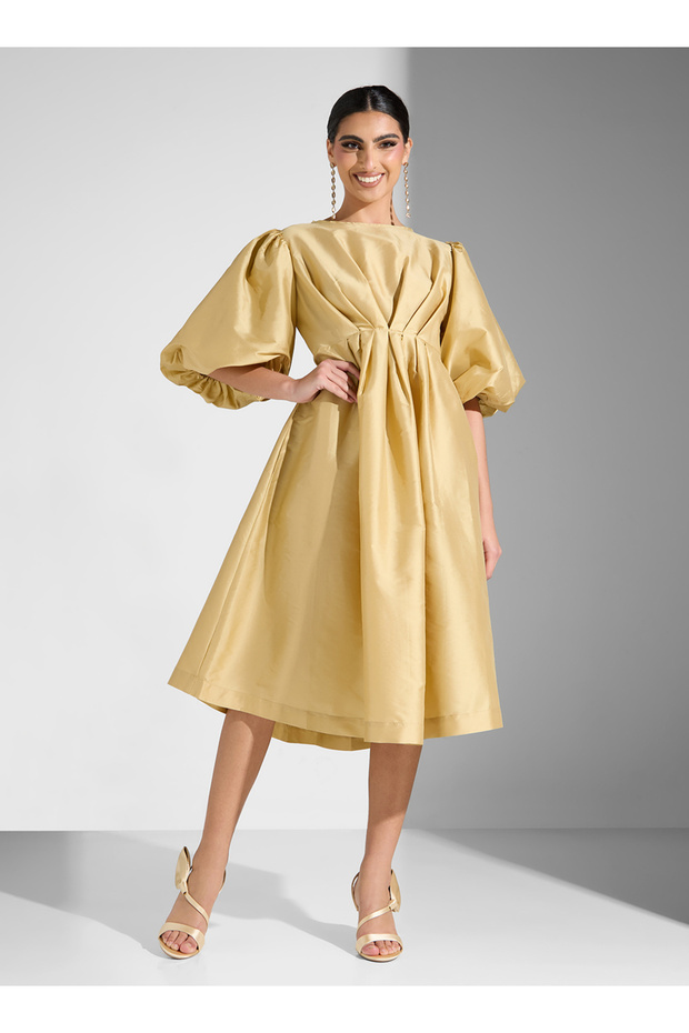 Ruffle Sleeve Taffeta Dress