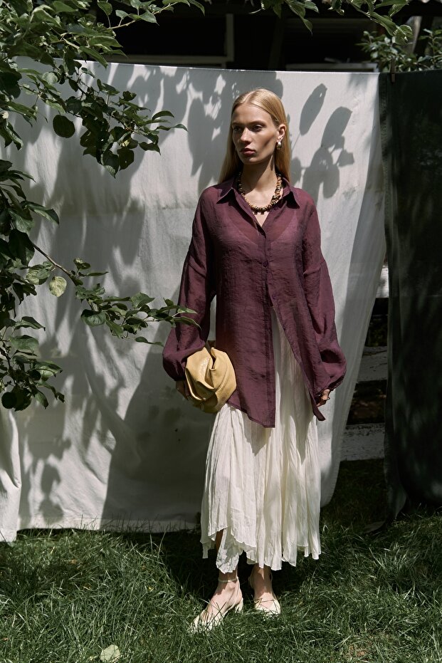 Lyra Oversize Bordo Gömlek - 2