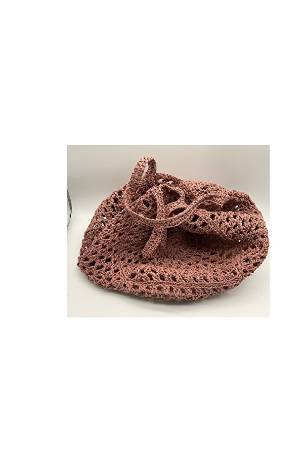 Red Brown Paper Thread Hand Bag - 6