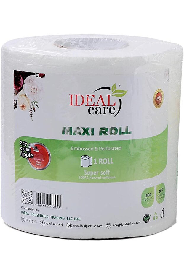 Maxi Roll – 2 Ply | 500g | 400 Sheets | Soft & Absorbent Tissue Roll for Kitchen, Clean