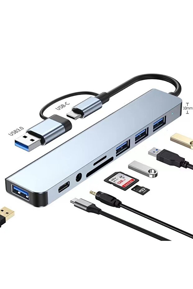 Type-C/Usb Hub Converter Converter 8in1 4X USB Sd/Tf Card 3.5 Jack Pd Converter Adapter