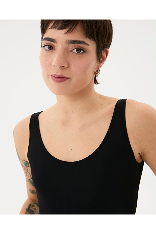 Siyah Sırt Dekolteli, Astarlı, Low Back Mayo - 3