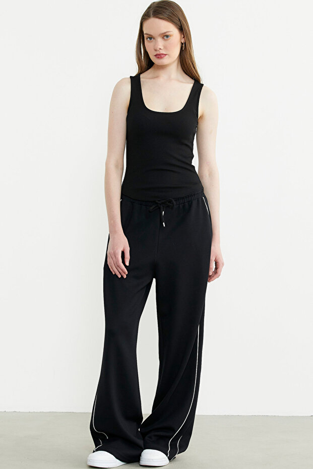 Kalın Askılı Fitilli Basic Atlet - Siyah - 1