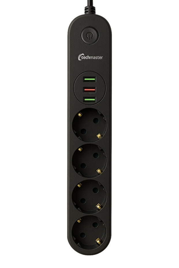 3 USB Current Child Proof 4 Socket Socket 2Mt Black - 1
