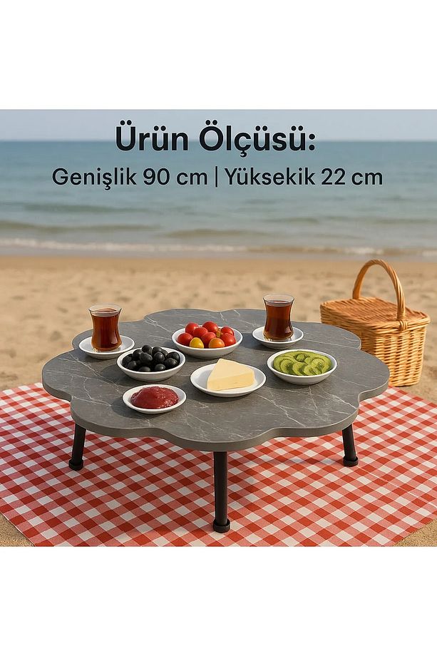Katlanabilir Yer Piknik Ve Kahvaltı Sofrası Sahil Kamp Sofrası Dekoratif Şık Modern - 3