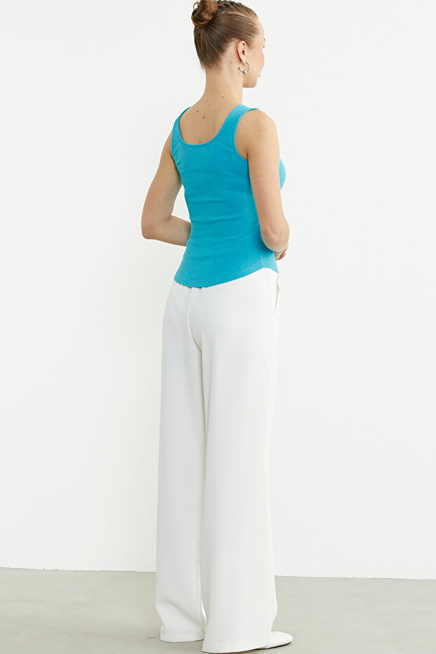 قميص داخلي أساسي مضلع بحزام سميك - تركواز - 4