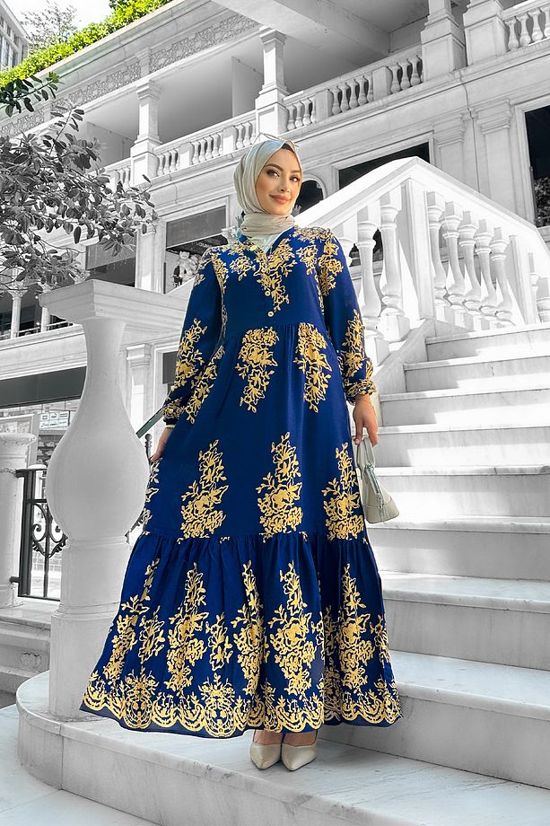 Sultan Desenli Viskon Elbise - 4