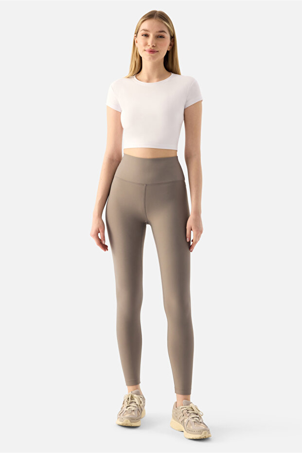 Liora Yüksek Bel Yumuşak 7/8 Taş Rengi Spor Tayt - 1