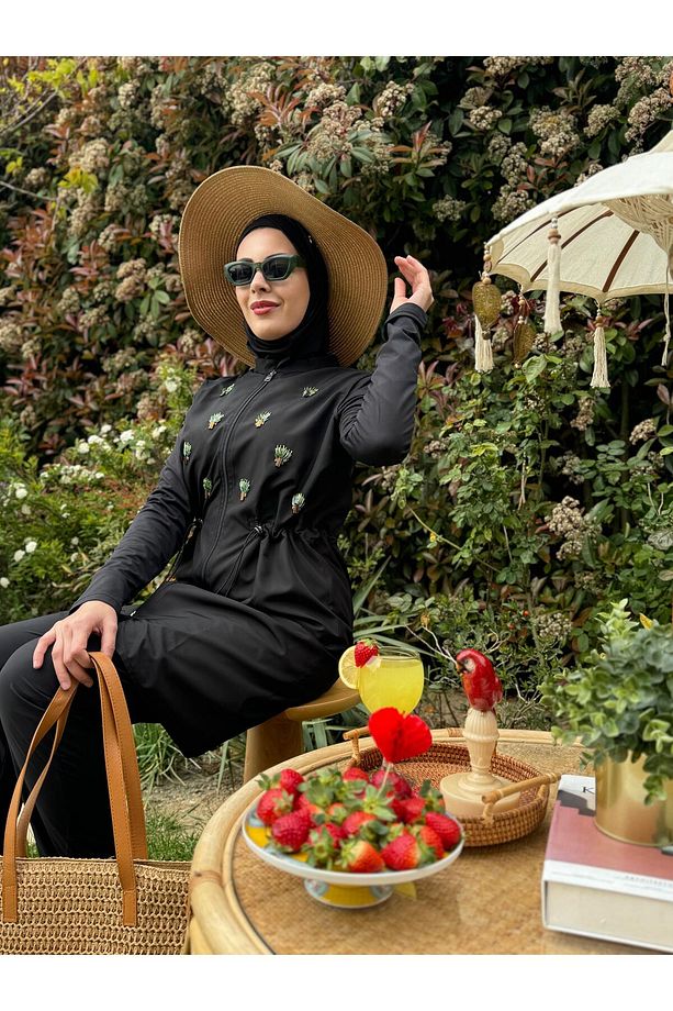 MOODBASİC SWİMWEAR PALMİYE İŞLEMELİ TESETTÜR MAYO - 1