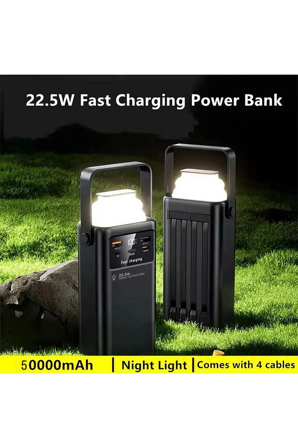 50.000 mah 22.5w 2xUSB 2xType-C Çıkış Hızlı Şarj Çoklu Kablolu Powerbank Kamp Işık Fener Güç Bankası - 5