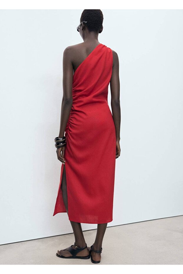 Lyocell asimetrik yaka elbise - 4