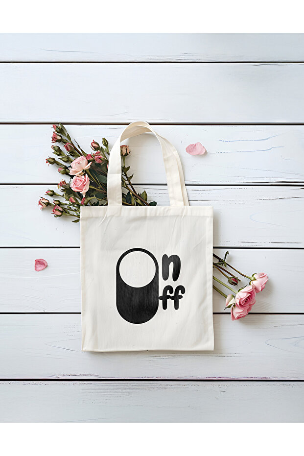 حقيبة قماش منقوشة بمجموعة مفاتيح On Off - 1