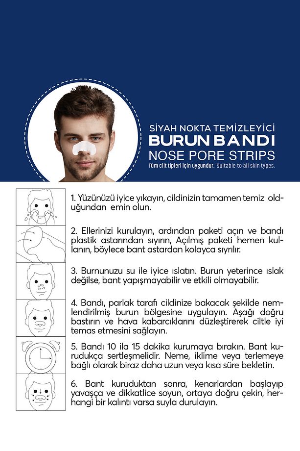 Erkekler için Siyah Nokta ve Gözenek Temizleyici Burun Bandı 6 Adet - 3