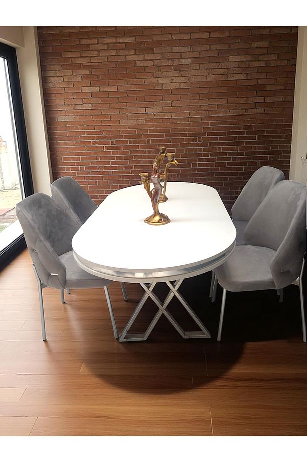 Açelya Silver 4 Kişilik BabyFace Salon & Mutfak Masa Takımı Mdf Lak Panel - 2