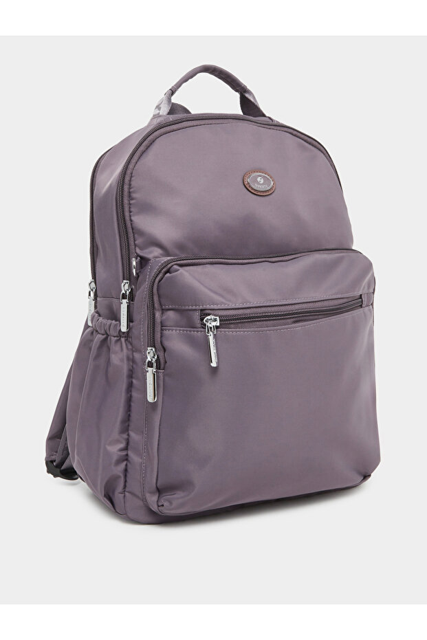 حقيبة ظهر بتفاصيل رقعة مع جيوب خارجية - 1