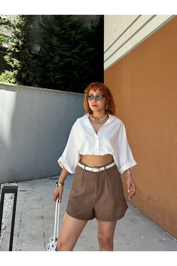 Premium Fermuarlı Keten Şort - 3