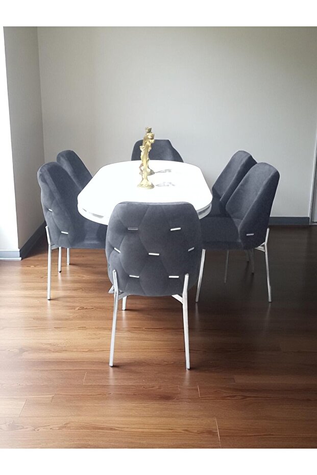 Açelya Silver 6 Kişilik BabyFace Salon & Mutfak Masa Takımı Mdf Lak Panel - 2