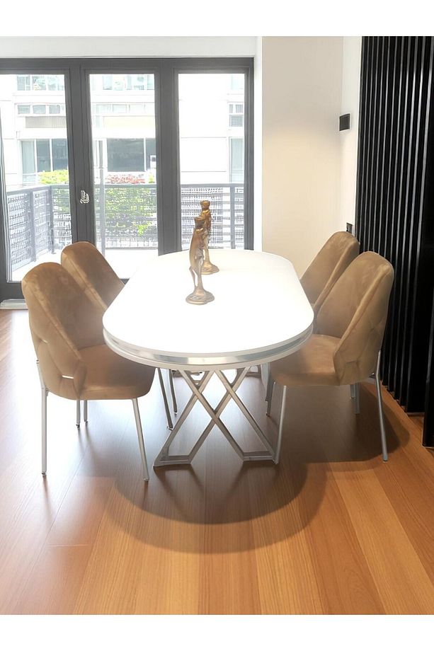 Açelya Silver 4 Kişilik BabyFace Salon & Mutfak Masa Takımı Mdf Lak Panel - 1