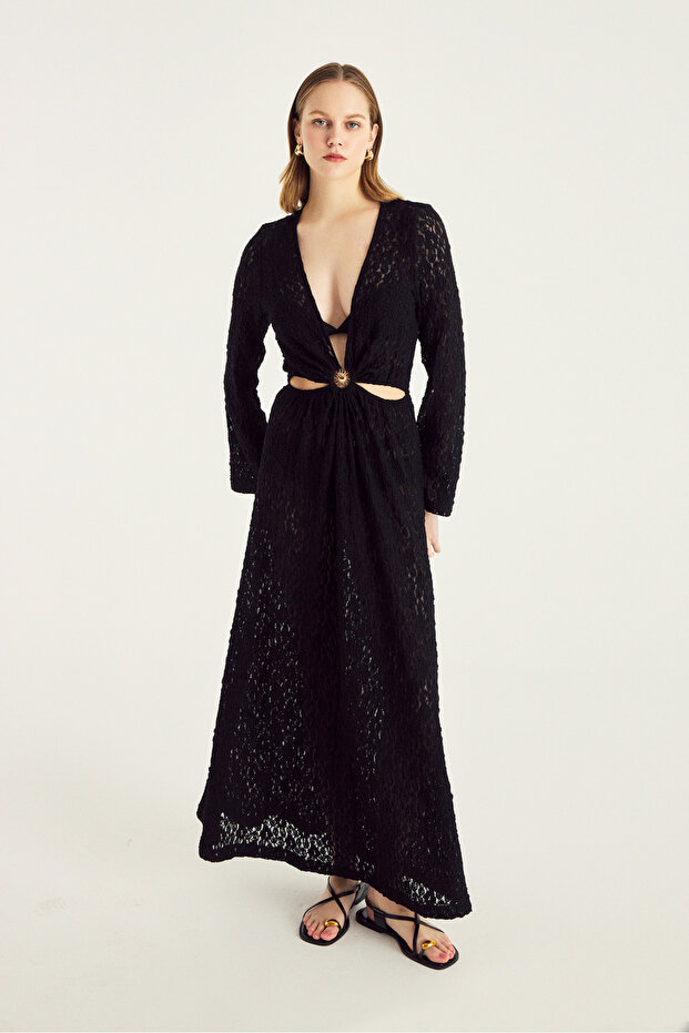 Siyah Dantel Plaj Elbisesi - 1