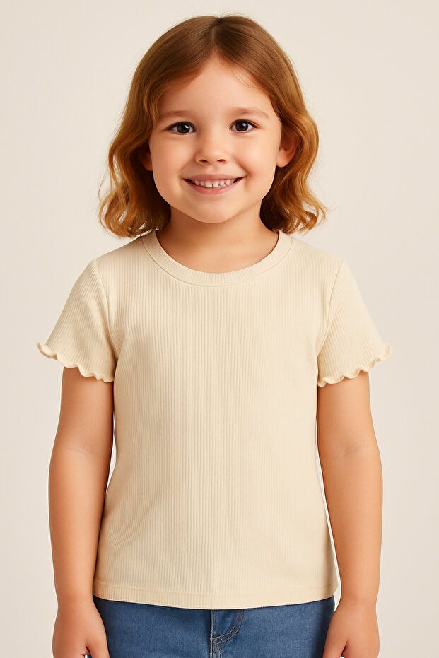 Pure Dots Girl's Ekovero Summer Beige T-Shirt