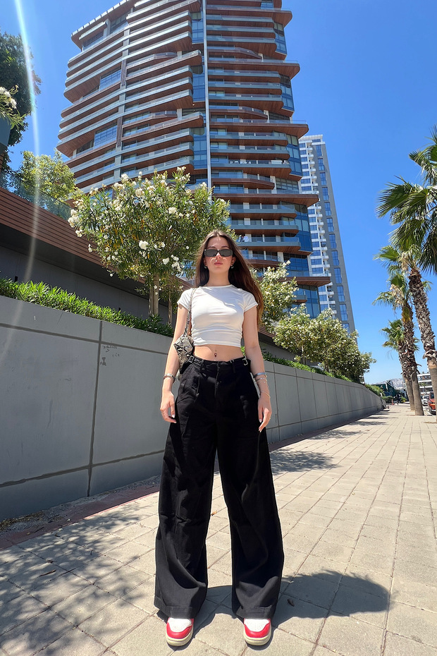 Belden ayarlamalı kumaş pantolon - 2