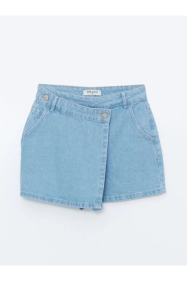 LCW Jeans Indigo Standart Fit Kadın Jean Şort Etek AS - 5