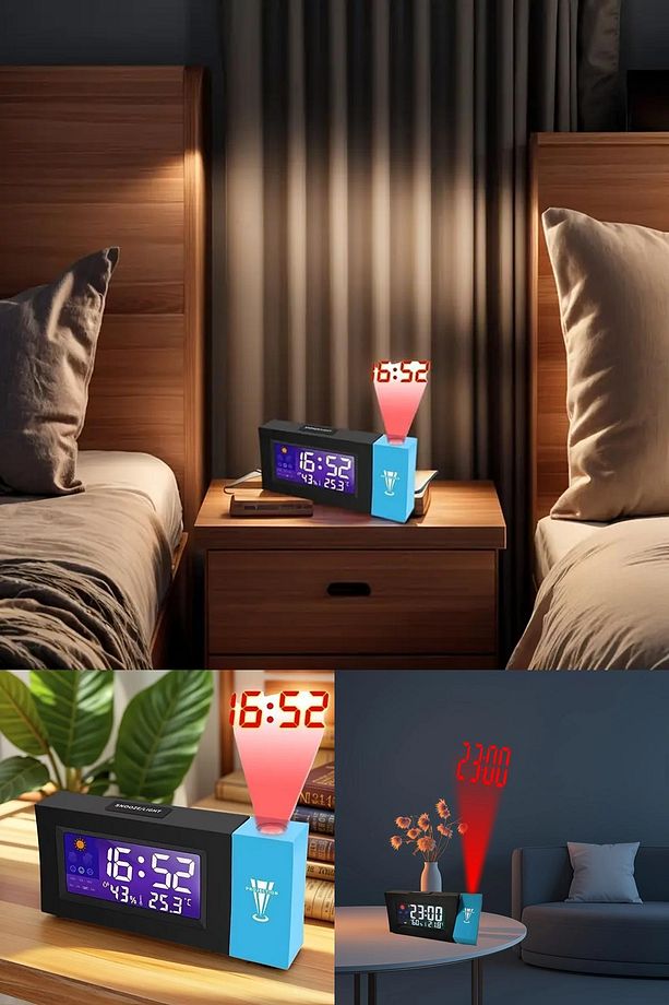 Djital Ekranlı Projeksiyon Duvara Zaman Yansıtan Alarm Saat LCD Ekranlı,USB Destekli, Modern Tasarım - 4
