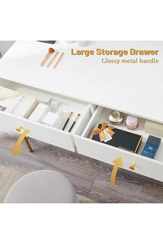 Home Multifunctional Bedroom Dressing Table Storage Study Computer Desk with 2 Drawers Storage - 5