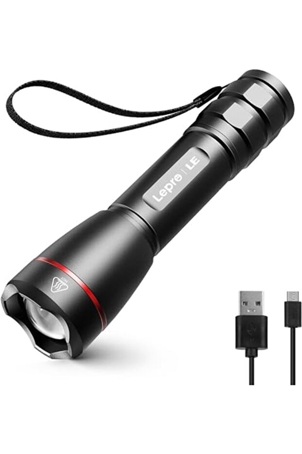 LED Flashlight Rechargeable, 15000 Lux Super Bright Torch Light USB Rechargeable, Tactical Fla