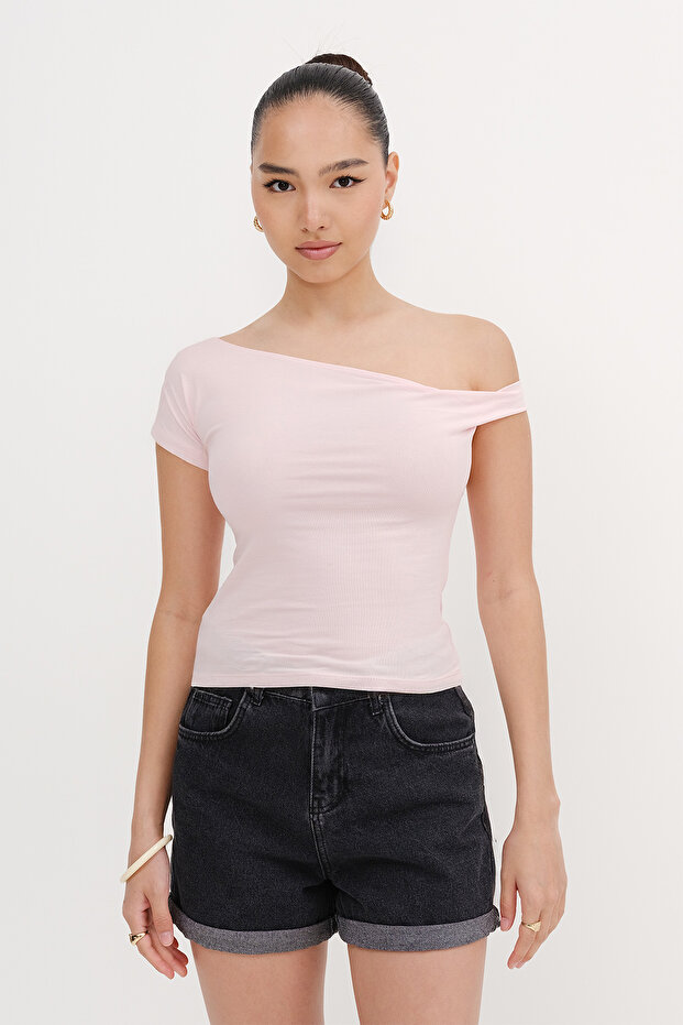 Kayık Yaka Basic T-shirt P1785 - 4