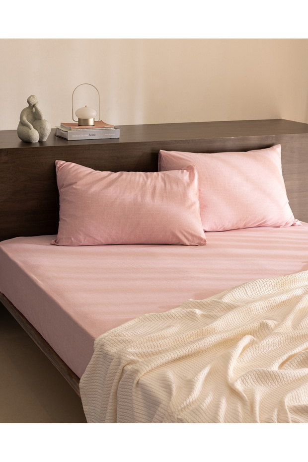 Odette King Size 100% Cotton Ranforce Fitted Sheet Set - Powder