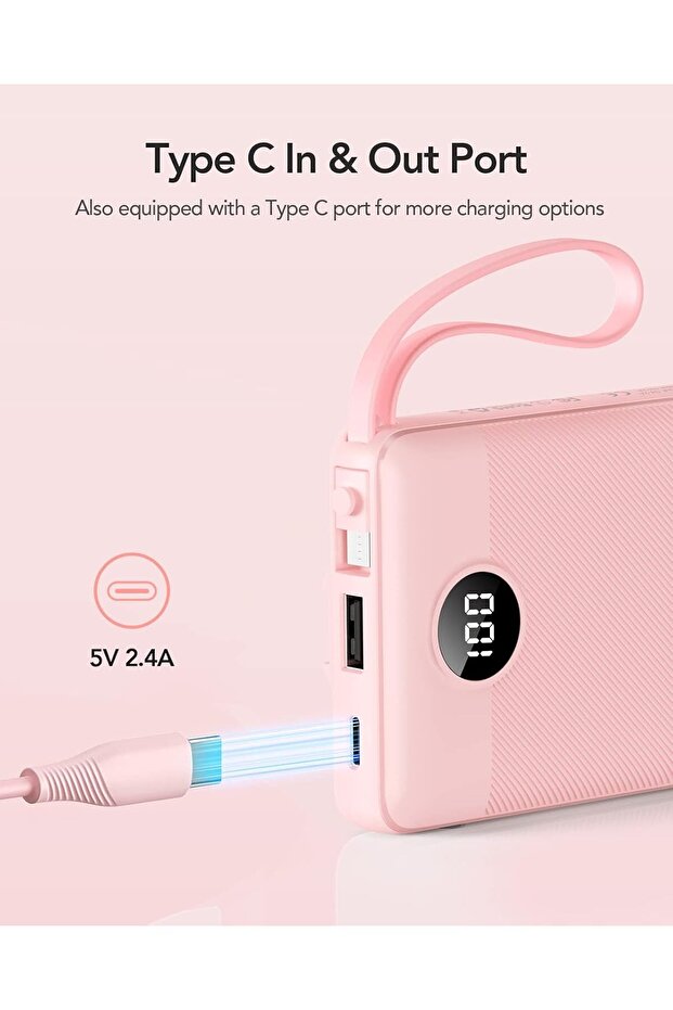 VRURC Portable Charger 10000mAh, Slim LED Display Power Bank, 5 Output 2 Input Cell Phone Battery Pa - 5