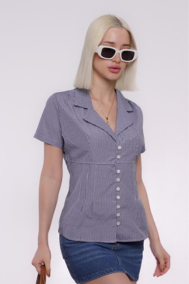 Cobalt Blue Gingham Women's Shirt Mg2359