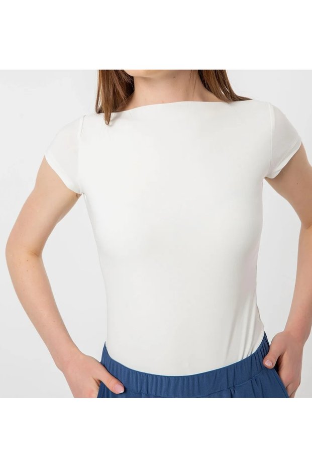 Women's White, Boat Neck Short Sleeve T-Shirt & Blouse-Lycra Combed Cotton Fabric