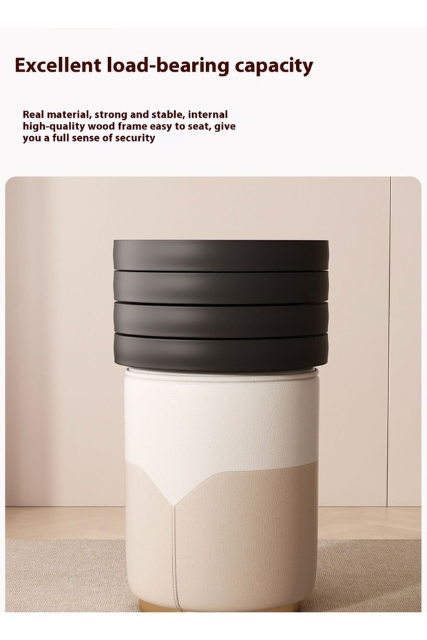 كرسي خلع الملابس دائري الشكل من الجلد المستورد باللون الكريمي - 4