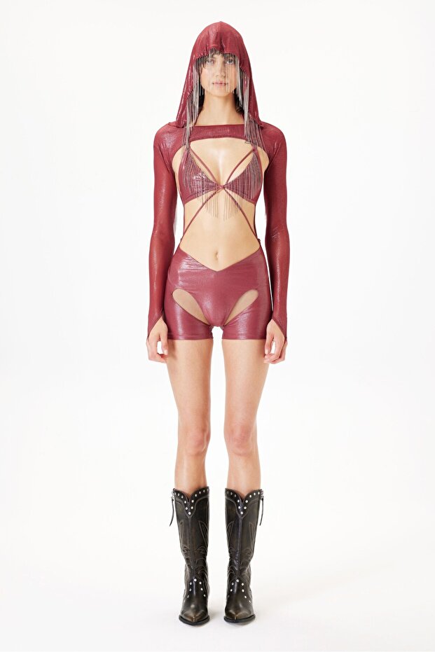 Selene Playsuit - Metalik Bordo - 6