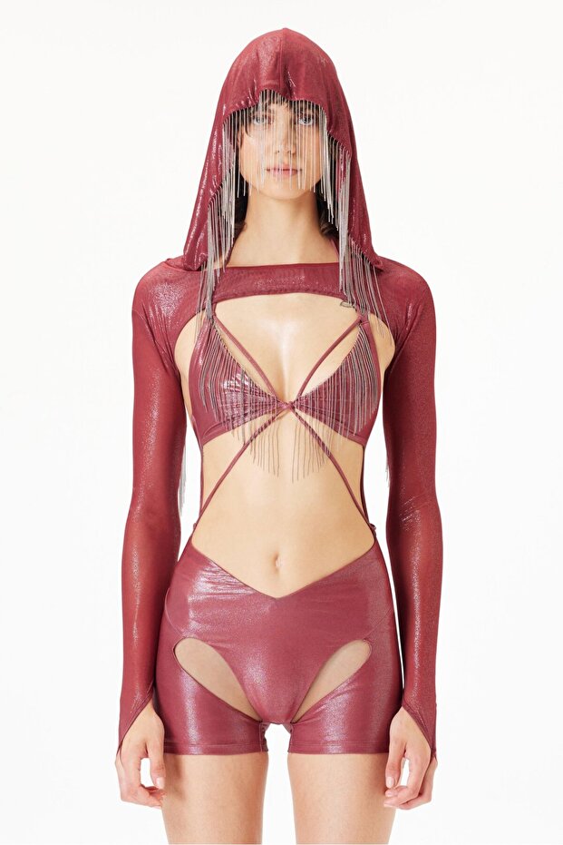 Selene Playsuit - Metalik Bordo - 1