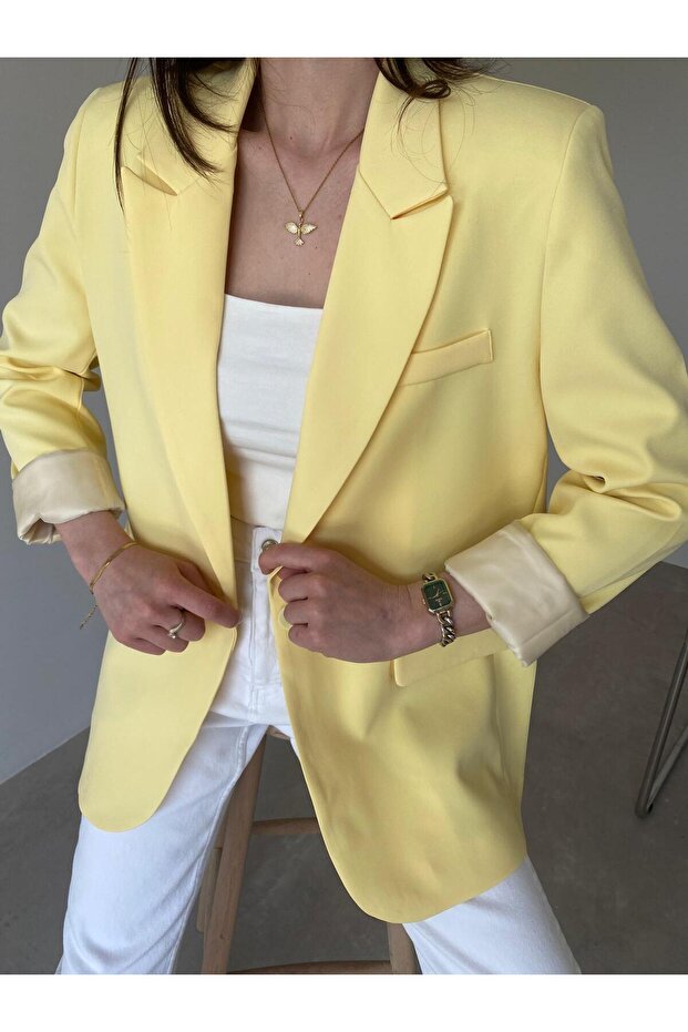 Yellow Single Button Blazer Jacket - 1