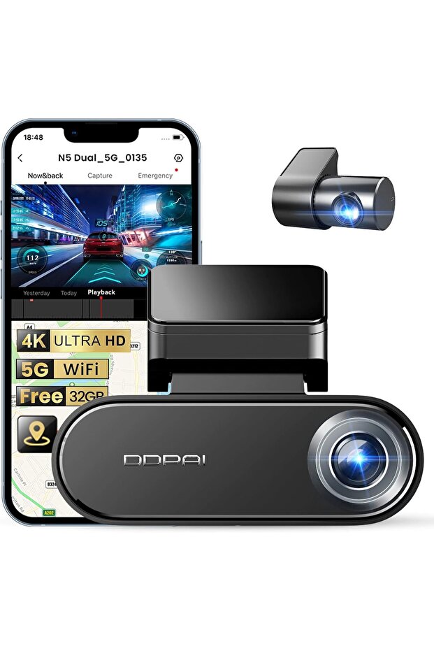 DDPAI 4K Dash Cam for Cars, Front and Rear 2160P+1080P Dashcam Built-in 32G eMMC ADAS 5G WiFi GPS wi