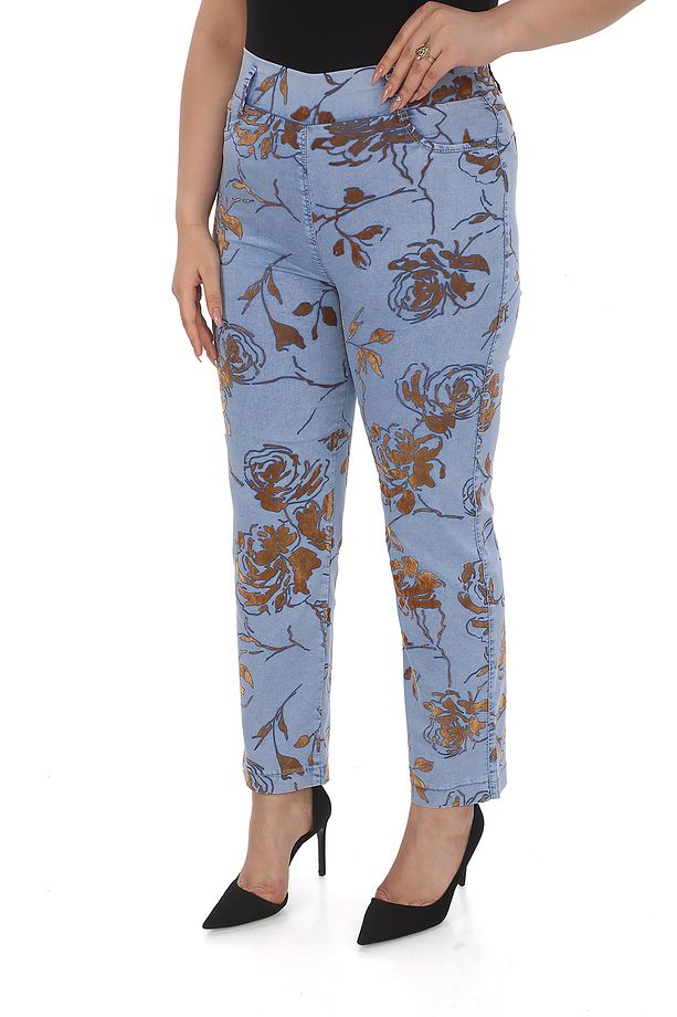 Kadın Yazlık Buz Mavi Gül Baskı Floklu Pantolon - 3