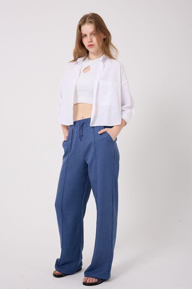 Women's Linen Blend Palazzo Long Leg Loose Cut Trousers 1607