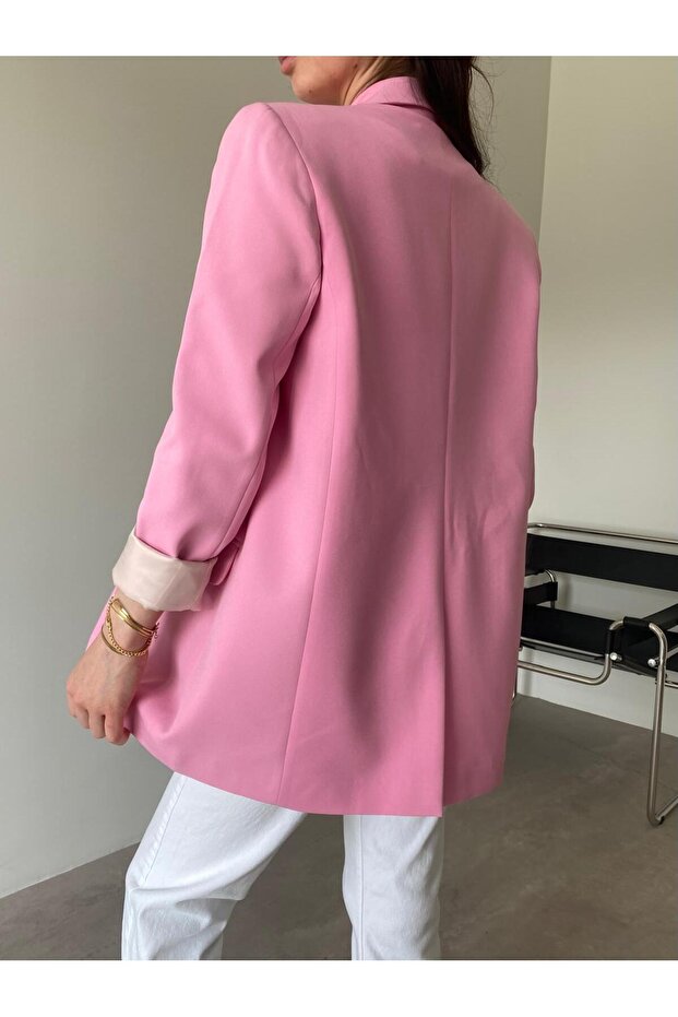 سترة بليزر وردية بزر واحد - 4