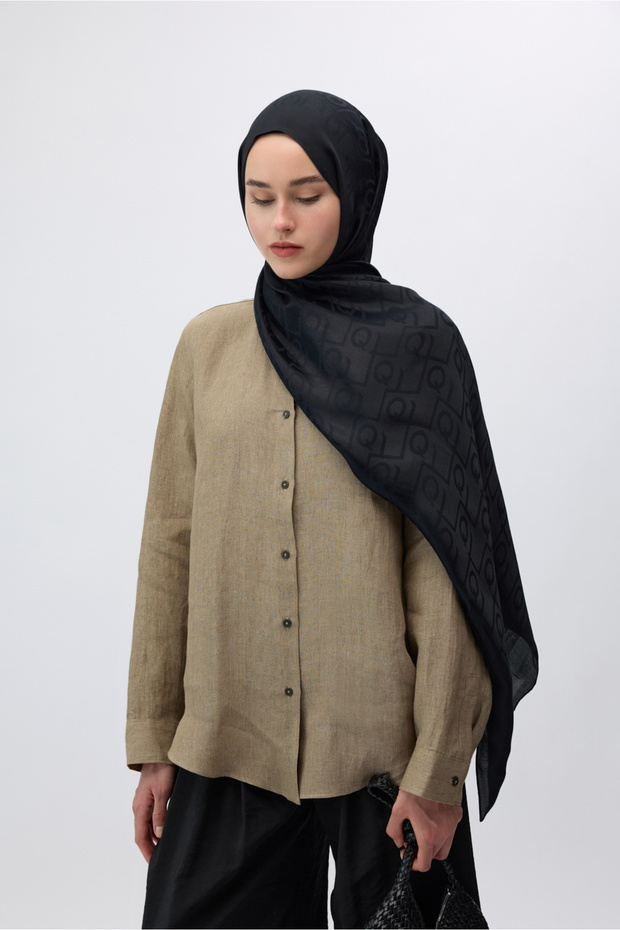 İpek Jakar Monogram Şal Siyah - 4