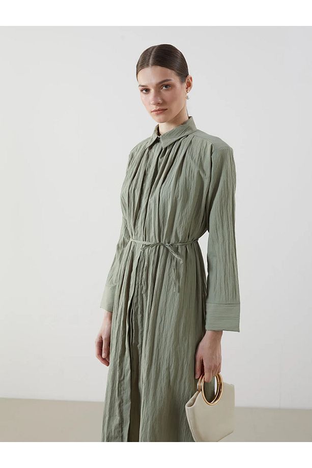 LCW Modest Yeşil Oversize Dokulu Kadın Gömlek Elbise - 2