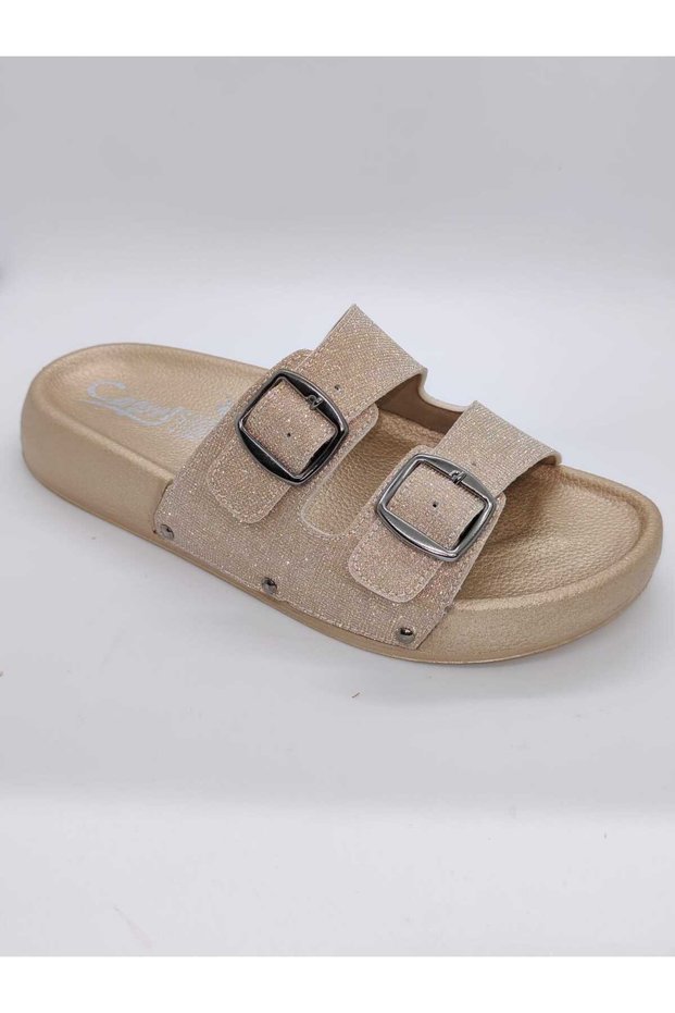 Women's Silvery and Shiny Elegant Orthopedic Double Buckle Slippers